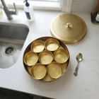 Brass Spice Box Indian Masala Dabba With Spoon Antique Gold Kitchen Decor