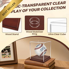 Uv Protected Clear Acrylic Baseball Display Case Brown Wooden Base Showcase Box
