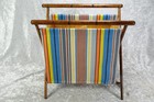 Vintage Folding Knitting Sewing Basket Mcm Portable Caddy Striped Fabric