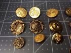 Lot Of 22 Old Vintage Antique Metal Buttons Gold Tone Mixed Designs