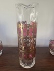 Vintage Culver Glass Cocktail Pitcher And 6 Lowball Glasses In Cranberry Scroll