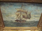  Magnificent  Signed  Antique Seascape Sail Boat In Rough Seas  Original Oil 