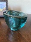 Fire And Light Aqua Blue Recycled Glass Base Signed 8    X 5 Large   Heavy 