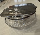 Vtg International Sterling Silver Top Cut Crystal Vanity Biscuit Dresser Jar