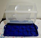 Tupperware Rectangular Bake N Take Cake And Cupcake Carrier Cobalt Blue   Clear