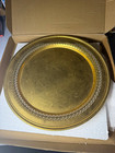 Vintage Large Round Brass Gallery Serving Tray Pierced Rim Ornate Decor