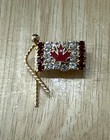 Vintage Canadian Flag Red   Clear Crystal Embellished Brooch Euc