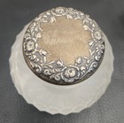 Cut Crystal Ladies Vanity Powder  Dresser Jar With Christine On Sterling Lid