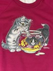 Vtg 1990   s Women s Sweatshirt Cats   Gold Fish Bowl Double Collar Large Pink