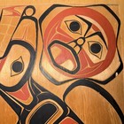 Vintage 1974 Gitksan Tsimshian Native Carved Cedar Plaque Wolf   Moon Nowlin
