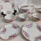 Vintage Porcelain Child Tea Party Set Rose Floral Cups Plates Made In Japan 