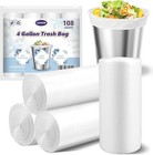108 Count 4 Gallon Trash Bags Clear Unscented Small Garbage Can Liners 15 Liter