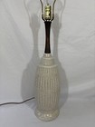Vintage Mid Century Modern Danish Style Speckled Ceramic   Teak Table Lamp