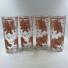 Vintage Hazel Atlas Dancing Pink Elephants 6  Glasses Barware Set Of 4 Mcm