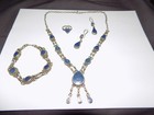 Vintage Silver Blue Afgan Lapis Lazuli Necklace Bracelet Earrings Ring Set
