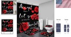 Beautiful Red Rose Shower Curtain   Rug Set - 4 Complete Bathroom Accessories