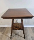 Antique Rustic Oak Victorian Turned Spool Leg 2 Tier Table