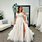 Plus Size Off The Shoulder Wedding Dresses Side Split Lace Appliques Bridal Gown
