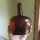 1870s Amber Kidney Shape Small Demijohn Liquor Bottle Post Mold Base
