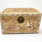 Vintage Chinoiserie Carved Camphor Wood Chest Sailing Ship Brass Box 12 