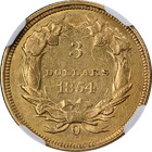 1854-o Indian Princess Gold  3 Ngc Au55 Key Date Nice Eye Appeal Strong Strike