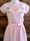70s Vtg Deadstock 100  Cotton Pink Mexican Dress W floral Appliqu  s   Pintucking