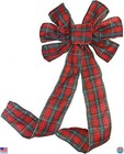 10  Wide Red Black Tartan Christmas Bow - 18  Pre-tied Plaid Long Tails Decor