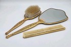 Vintage 24kt Plated Hair Brush Comb   Hand Mirror 3pc Set