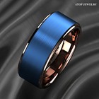 8 6mm Blue Tungsten Carbide Ring Plated Metal Wedding Band Atop Men Jewelry