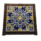 Vintage Mexican Talavera Tile Trivet Framed Blue Yellow Hacienda 10 5  Square