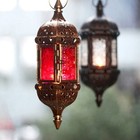 Moroccan Lantern Candle Holder Red Glass Hanging Black Metal Tea Light Gothic 7 