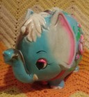 Holiday Fair Vintage Bank 1969 Blue Elephant Flowers Piggy Bank Retro Floral 