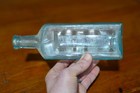 Antique 1800   s Hoods Apothecary Bottle Aqua Glass Embossed Jar Medical Medicine