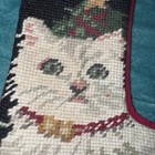Vtg Mini Christmas  Needlepoint Stocking White Cat Velvet Lined 8    Tree Star