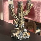 Vintage Halloween Spooky Tree Skull And Pumpkin Taper Candle Holder