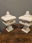Two Westmoreland Milk Glass Footed Pedestal Wedding Box Candy Dish Hand Painted