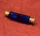 Victorian Cobalt Blue Glass Double-ended Perfume Scent Bottle W brass End Mounts