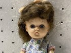 Vintage Brown Hair Hard Plastic Girl Play Doll 8in Blue Eyes Floral Print Dress