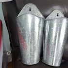 2 Rustic Distressed Farmhouse Galvanized Metal Wall Vase Planters Basket Decor
