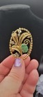 Loran Sim Brooch Earring Set 1 20 12k Gold Filled Green Cabochon Marcasite 1960s