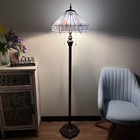 Tiffany Floor Lamp Sky Stained Glass Hexagon Metal Base Mission Style 64   h16 w