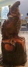 Owl On Log Chainsaw Carving Artist Signed H31xw19  Pine Wood Sculpture Decor