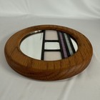Arts And Crafts Mission Mirror Stained Glass Style Round Wood Frame Signed 7 5   