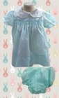 Vintage Girls 6 Mo Blue 2 Pc Smocked Dress Eyelet Collar Lace Angelic