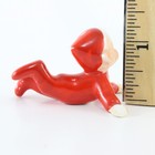 Vintage Small Red Elf Suit Baby Laying Down W  Hat Ceramic Pixie F-688 1 25 In