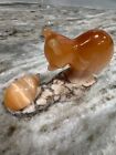 Orange Selenite Fox And Hedgehog Made In Russia On Marble Base  Figurine Vintage