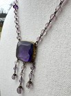 Antique Necklace Amethyst Purple Glass Victorian Lavaliere Pendent Edwardian