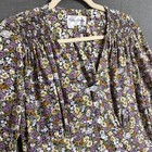Vintage Betsy Lauren Dress L Purple Floral Button Smocked Garden Summer Midi 90s