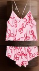 New Victoria Secret Pink Chalk Rose   Red Bows Satin Cami Short Set Size S