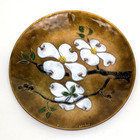 Vintage Margaret Ratcliff Enamel On Copper Dogwood Floral Plate -signed  237 999